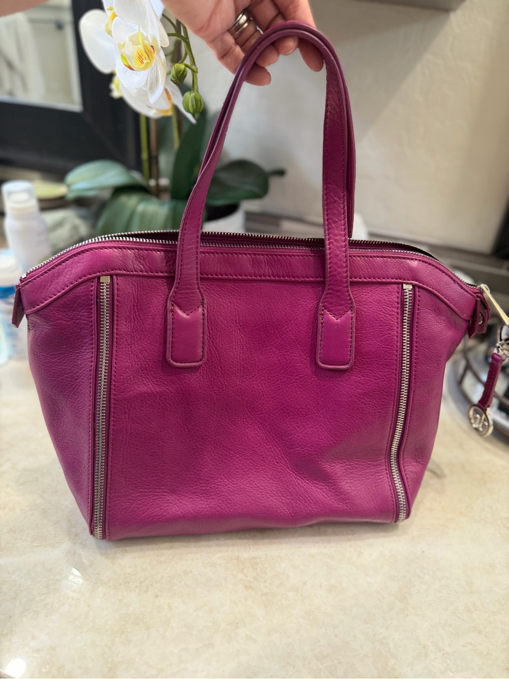 Audrey Brooke Fuchsia pink leather satchel bag